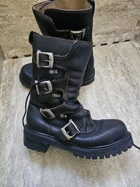 GBX Black Leather Buckle Combat Boots